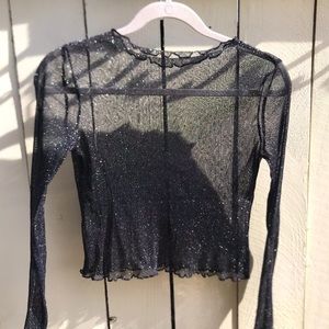 See through sparkly long sleeve top